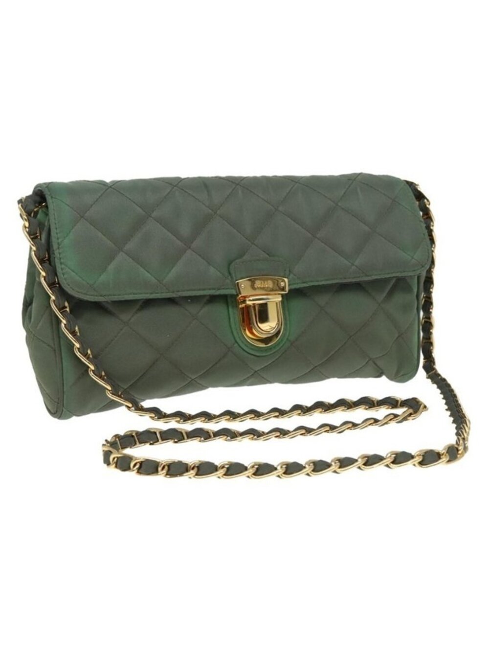 Authentic PRADA Chain Quilted Shoulder Bag Nylon Khaki Gold
